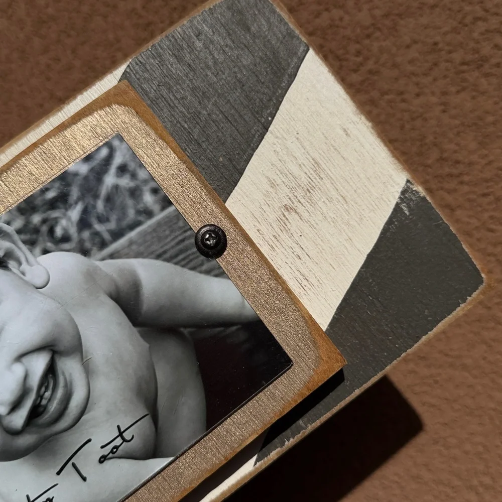 Striped Gray and White Wood Distressed Photo Frame